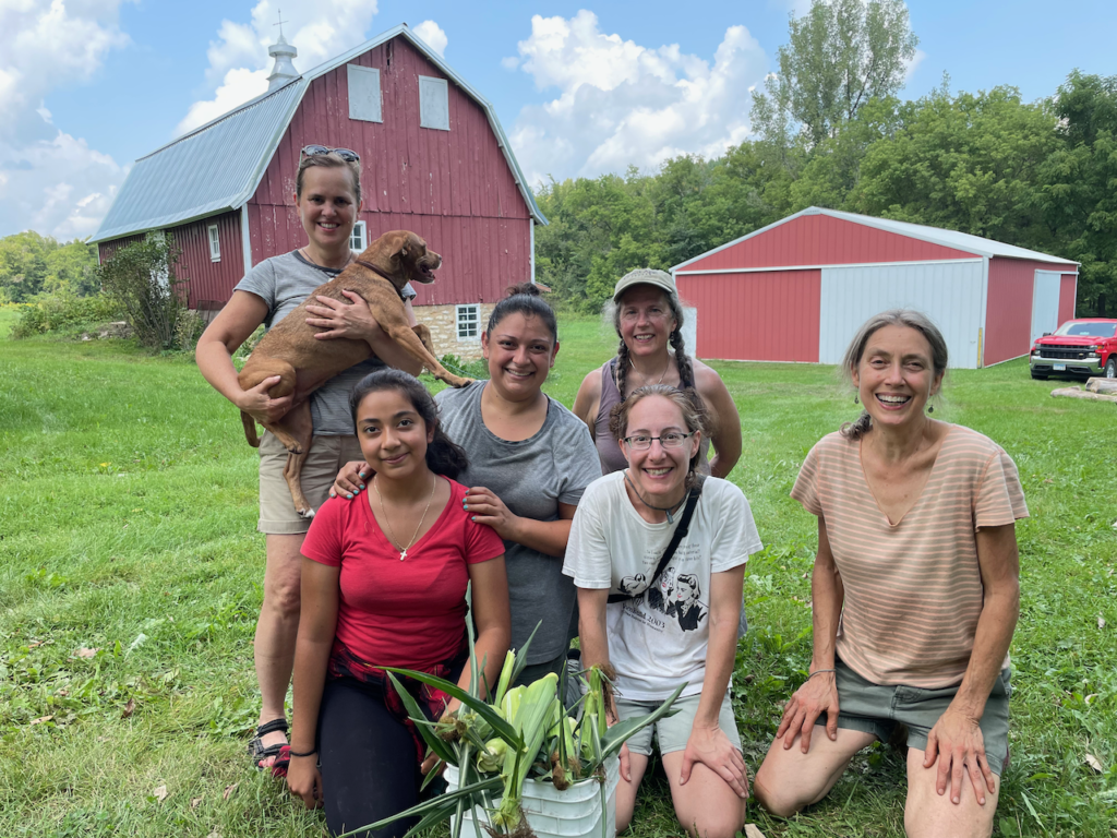 Six volunteer corn harvesters